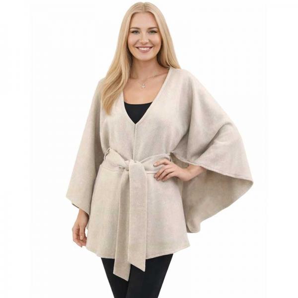 wholesale LC15/T - Capes - Luxury Wool Feel Belted Capes  Cream - One Size Fits Most