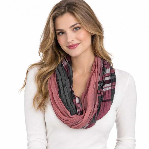 wholesale 3263 - Bohemian Three Layer Magnetic Clasp Scarves #09 Plaid - Berry MB - 