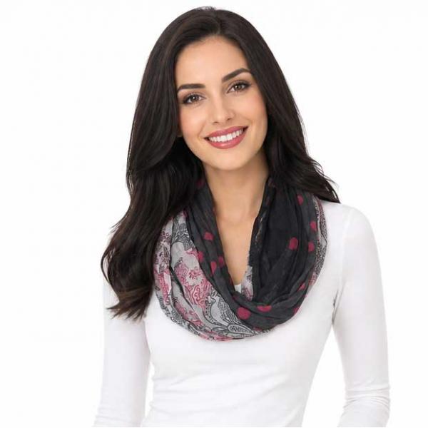 wholesale 3263 - Bohemian Three Layer Magnetic Clasp Scarves #07 Paisley-Polka Dot - Pink - 