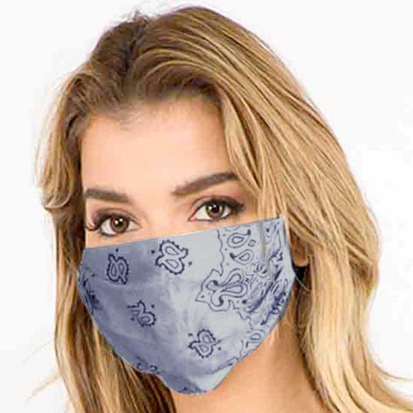 Wholesale Protective Masks Bandana Print C07 C15 1C07 Navy-Grey Black Bandana Print Mask (100% Cotton) - 