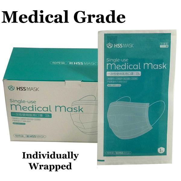 Protective Mask Disposables  Medical Grade Disposable Individual Wrap (50 Pack) - 