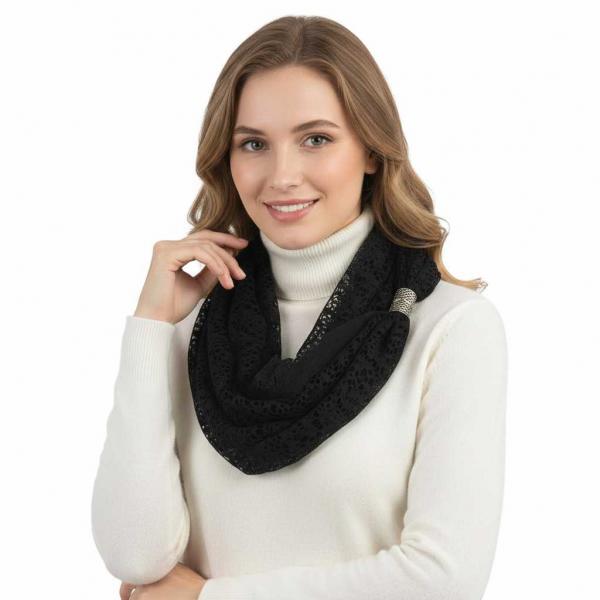wholesale 1004 Magnetic Clasp Scarves (Chiffon Double Lace) Black - 