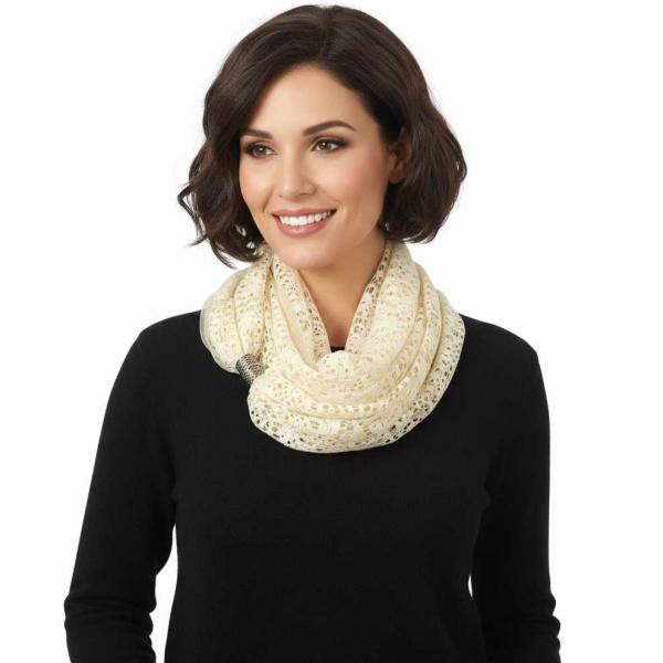wholesale 1004 Magnetic Clasp Scarves (Chiffon Double Lace) Cream - 