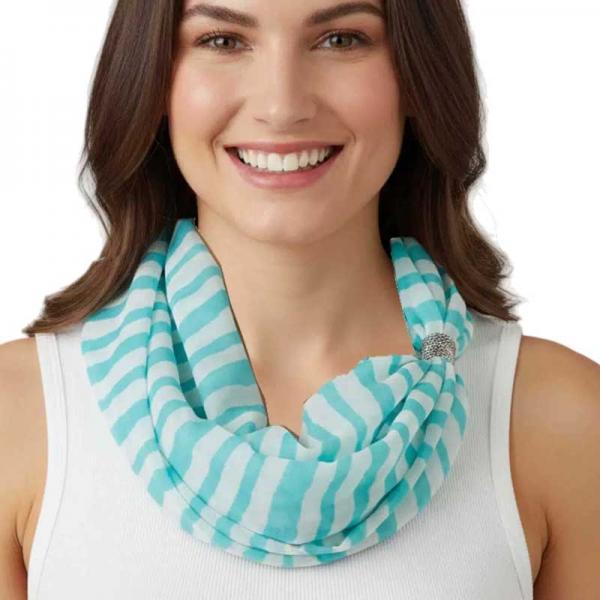 wholesale 3288 - Magnetic Clasp Striped Scarves #01 Aqua-White - 