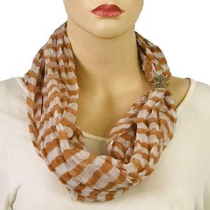 3288 - Magnetic Clasp Striped Scarves #02 Beige-White - 