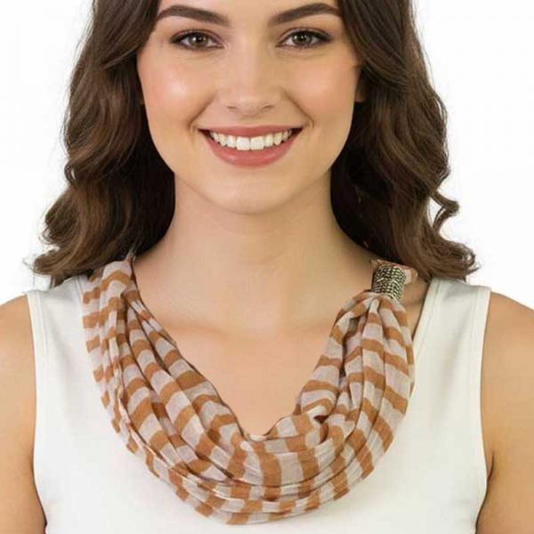 wholesale 3288 - Magnetic Clasp Striped Scarves #02 Beige-White - 
