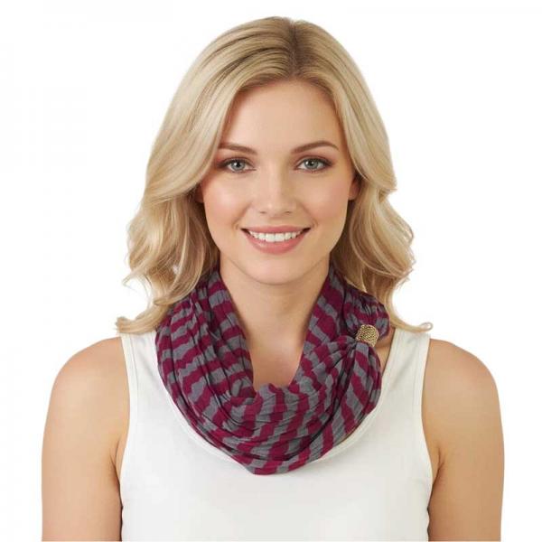 wholesale 3288 - Magnetic Clasp Striped Scarves #08 Plum-Grey - 