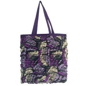 3294 - Puckered Fabric Tote Bags #09 Purple w/ Coin Pop Art - 