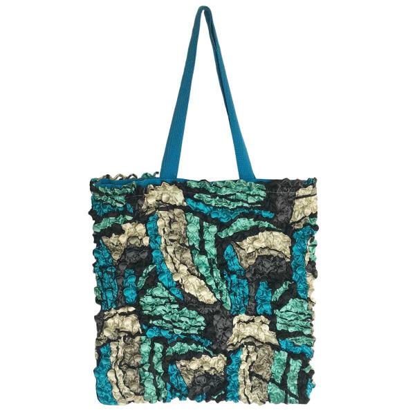 3294 - Puckered Fabric Tote Bags #12 Turquoise w/ Coin Pop Art - 