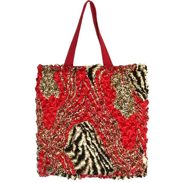 wholesale 3294 - Puckered Fabric Tote Bags #17 Zebra Red/Brown - 