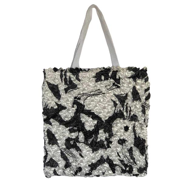 3294 - Puckered Fabric Tote Bags #20 African White/Black - 
