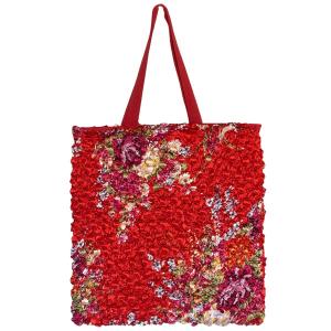 3294 - Puckered Fabric Tote Bags #21 Red/Raspberrry Floral - 