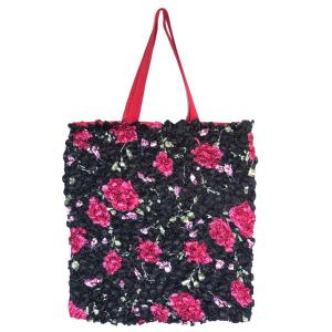 Wholesale 3294 - Puckered Fabric Tote Bags #24 Black with Roses - 