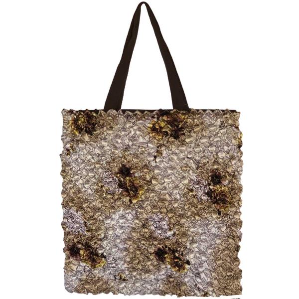 3294 - Puckered Fabric Tote Bags #27 Beige Floral - 