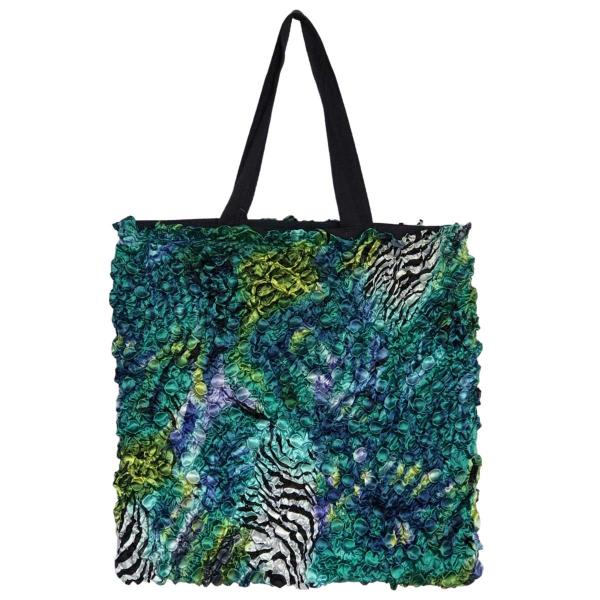 wholesale 3294 - Puckered Fabric Tote Bags #30 Abstract Zebra Blue/Green  - 