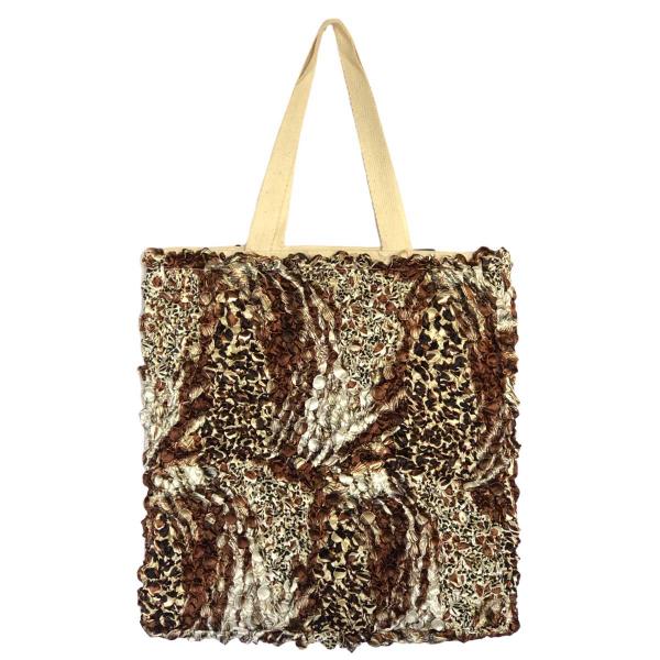 3294 - Puckered Fabric Tote Bags #31 Zebra Brown/Beige - 
