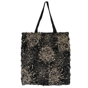 Wholesale 3294 - Puckered Fabric Tote Bags #32 Abstract Flower Black - 