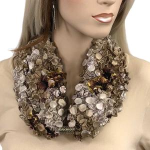 Magnetic Clasp Scarves - Coin + Bubble Satin 3302 #99 Beige Floral Coin Magnetic Clasp Scarf - 
