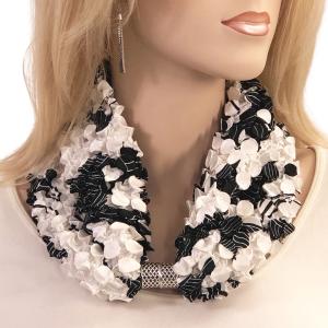 Magnetic Clasp Scarves - Coin + Bubble Satin 3302 #16 AFRICAN BLACK AND WHITE Coin Magnetic Clasp Scarf - 