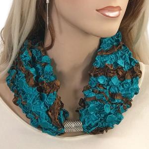 Magnetic Clasp Scarves - Coin + Bubble Satin 3302 #19 Swirl Turquoise Bronze Coin Magnetic Clasp Scarf - 