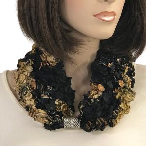 Magnetic Clasp Scarves - Coin + Bubble Satin 3302 #20 BLACK with GOLD LEAVES Coin Magnetic Clasp Scarf - 