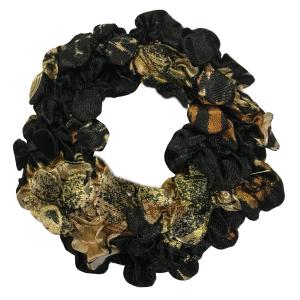 Wholesale  #20 BLACK w/GOLD LEAVES Satin (Jelly Donut) Coin Scrunchie - 