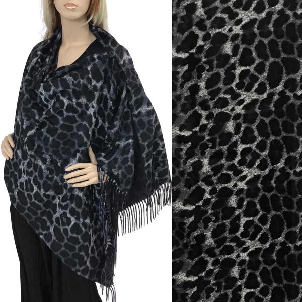 wholesale 3305 - Suede Cloth Animal Print Button Poncho/Shaw LEOPARD BLACK/GREY Suede Cloth Animal Print Shawl with Buttons  - 