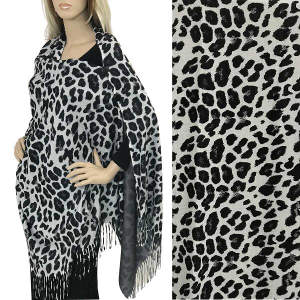 wholesale 3305 - Suede Cloth Animal Print Button Poncho/Shaw LEOPARD BLACK/WHITE Suede Cloth Animal Print Shawl with Buttons  - 