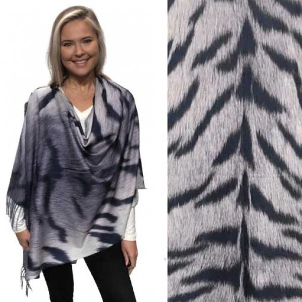 wholesale 3305 - Suede Cloth Animal Print Button Poncho/Shaw FANTASY TIGER  MIDNIGHT/GREY Suede Cloth Animal Print Shawl with Buttons  - 