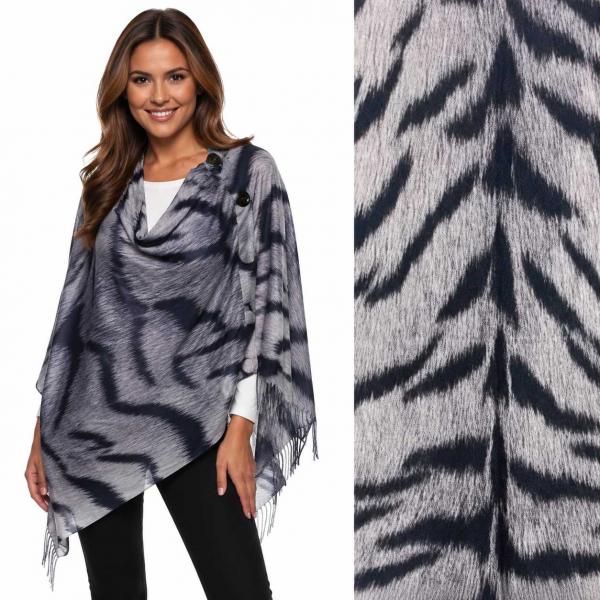 3305 - Suede Cloth Animal Print Button Shawl Tiger Midnight/Grey - 
