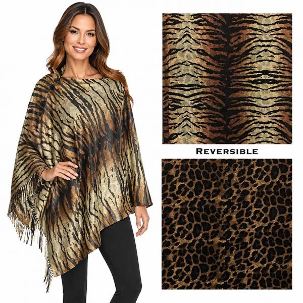 3305 - Suede Cloth Animal Print Button Shawl 3305-01 <br>Reversible Tiger/Leopard<br>
Black Wooden Buttons - 