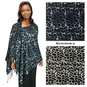 3305 - Suede Cloth Animal Print Button Shawl 3305-02 <br>Reversible Leopard Black - Leopard Grey <br>
Black Wooden Buttons - 
