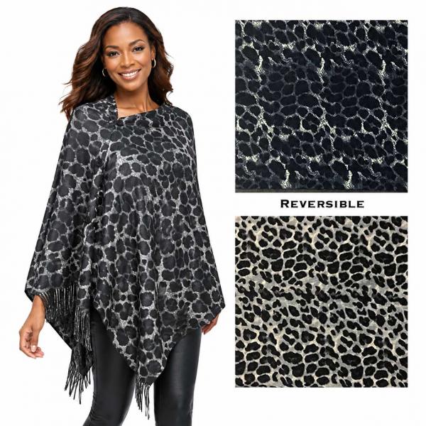 3305 - Suede Cloth Animal Print Button Shawl 3305-02 <br>Reversible Leopard Black - Leopard Grey <br>
Black Wooden Buttons - 