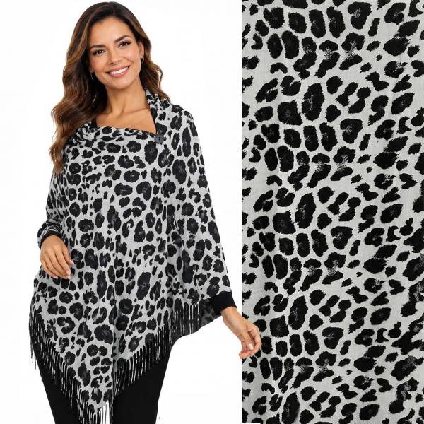 3305 - Suede Cloth Animal Print Button Shawl Leopard Black/White  - 