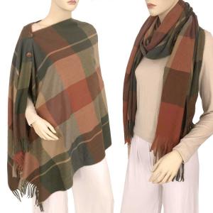 Wholesale 3306 - Plaid Button Shawls 3306 PLAID GREEN-PAPRIKA-BEIGE with Brown Buttons - 
