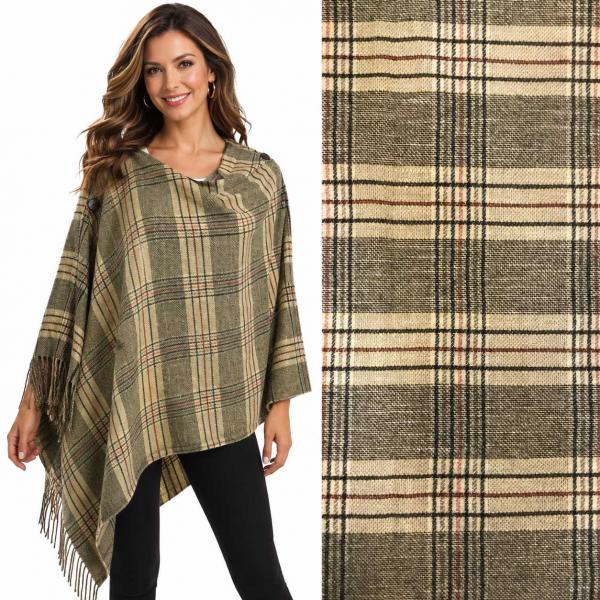 wholesale 3306 - Country Plaid Button Shawls 3306 Plaid Brown #20 with Brown Buttons - 