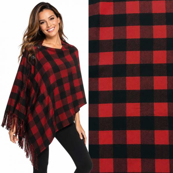 wholesale 3306 - Country Plaid Button Shawls 3306 Buffalo Plaid Red/Black with Black Buttons - 