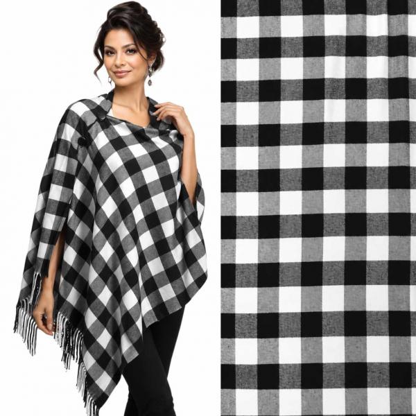 wholesale 3306 - Country Plaid Button Shawls 3306 Buffalo Plaid White/Black with Black Buttons - 