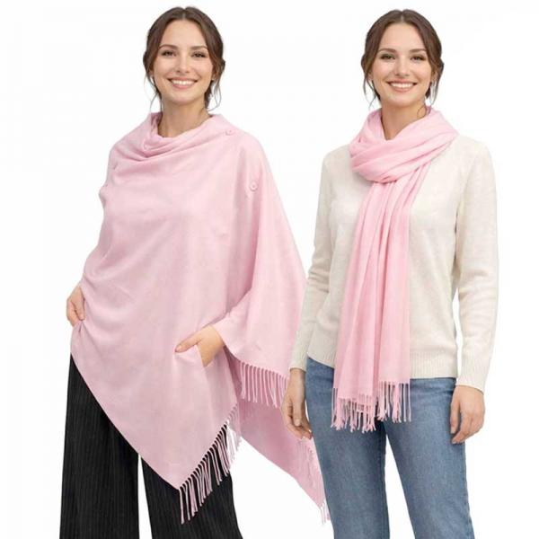 wholesale 624 - Cashmere Feel Wooden Button Shawls  #03 Light Pink with Pink Wooden Buttons  - 