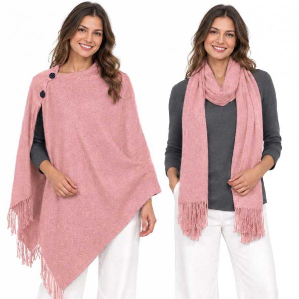 Wholesale 624 - Cashmere Feel Wooden Button Shawls  #12 Dusty Rose with Black Buttons - 