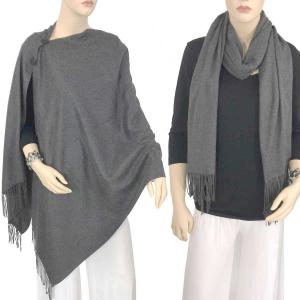 624 - Cashmere Feel Wooden Button Shawls  #04 Grey with Black Buttons - 