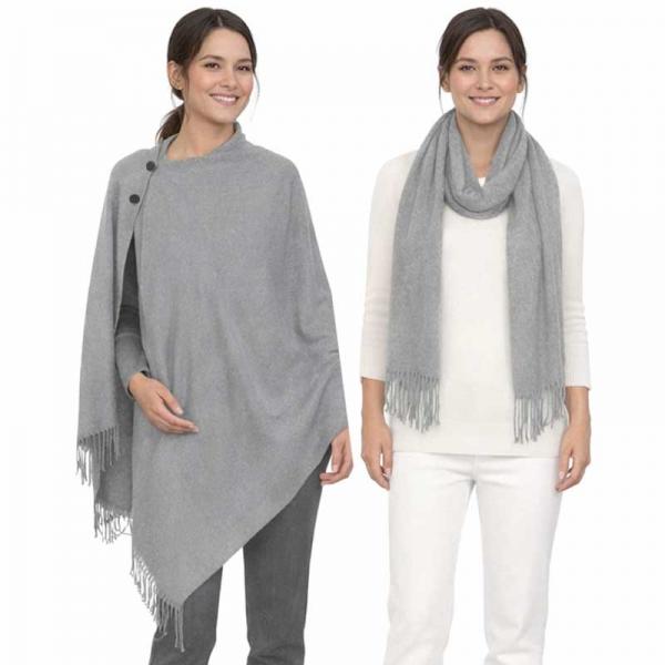 wholesale 624 - Cashmere Feel Wooden Button Shawls  #04 Grey with Black Buttons - 