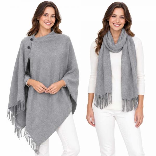 Wholesale 624 - Cashmere Feel Wooden Button Shawls  #04 Grey with Black Buttons - 