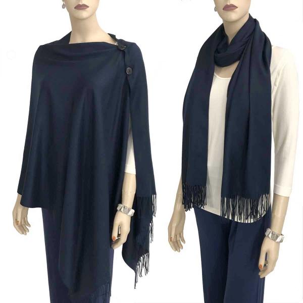 wholesale 624 - Cashmere Feel Wooden Button Shawls  #16 Navy with Black Buttons - 