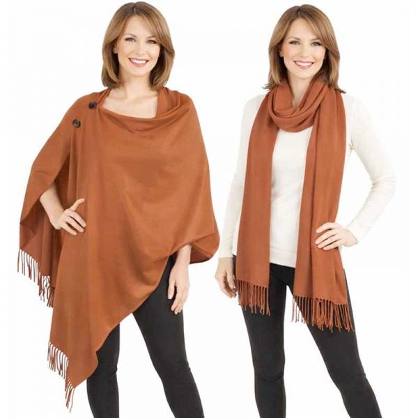 wholesale 624 - Cashmere Feel Wooden Button Shawls  #19 Russet with Brown Buttons - 