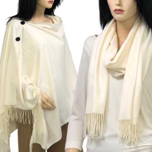 624 - Cashmere Feel Wooden Button Shawls  #02 - Ivory<br> with Black Wooden Buttons  - 