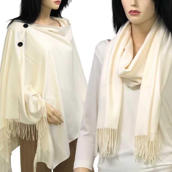 wholesale 624 - Cashmere Feel Wooden Button Shawls  #02 Ivory with Black Wooden Buttons  - 