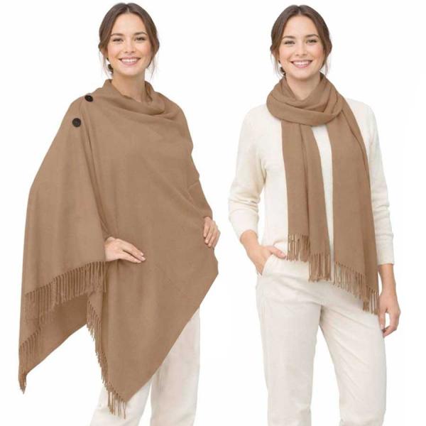 wholesale 624 - Cashmere Feel Wooden Button Shawls  #10B Chestnut with Brown Wooden Buttons 
(MB) - 