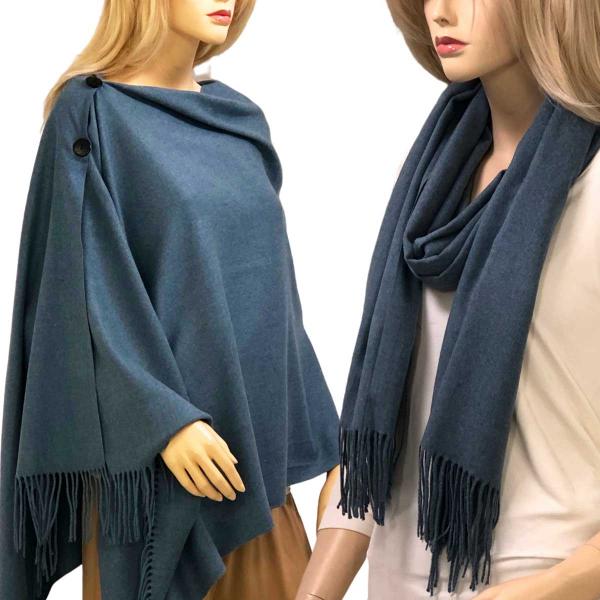 wholesale 624 - Cashmere Feel Wooden Button Shawls  #25B Dusty Blue with Black Wooden Buttons  - 