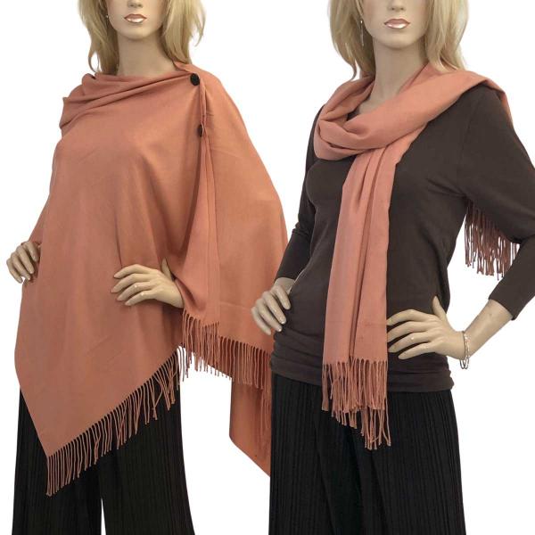 wholesale 624 - Cashmere Feel Wooden Button Shawls  #06 Salmon with Black Buttons - 